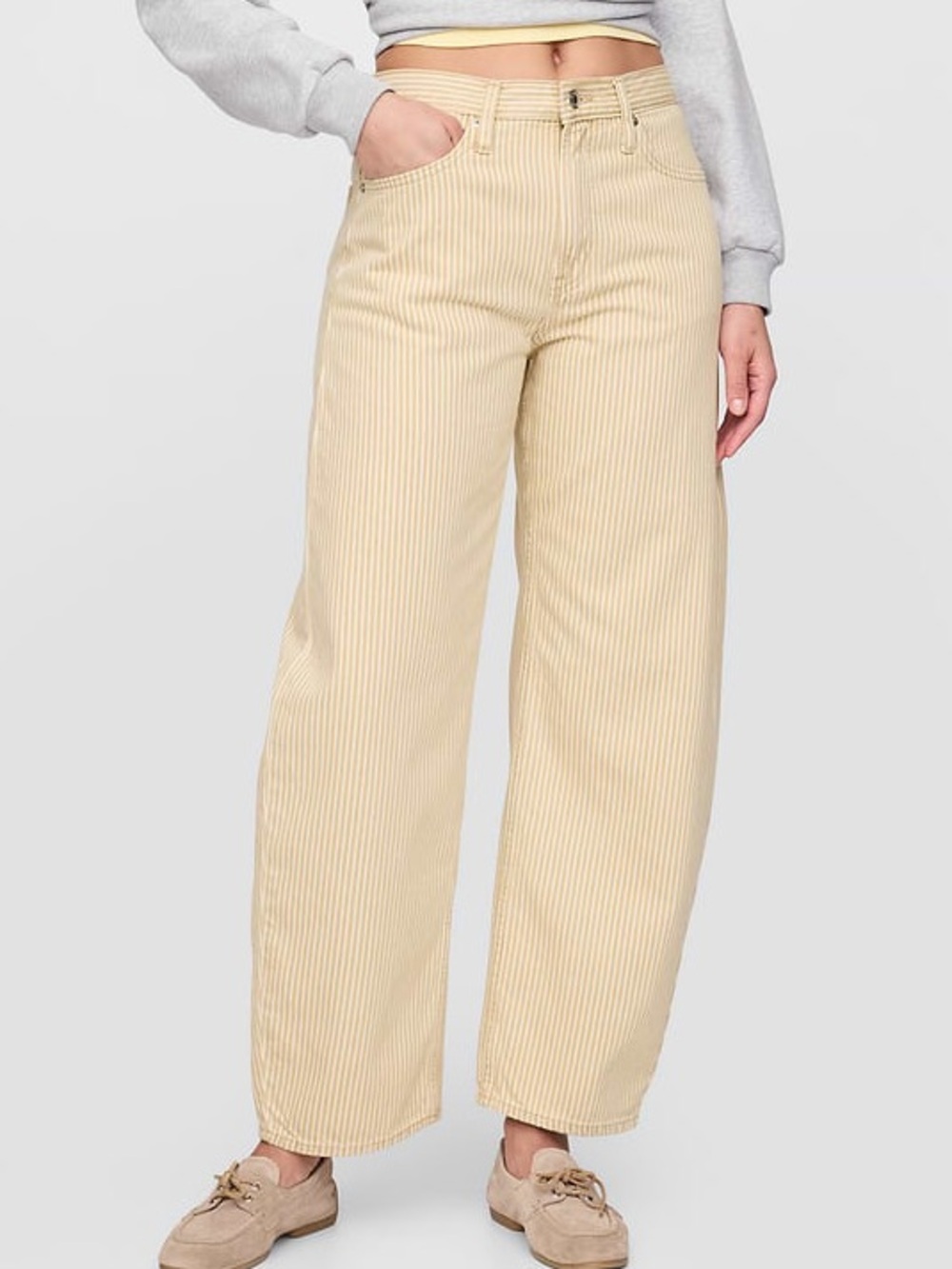 GAP High Rise Khaki Stripe Barrel Jeans